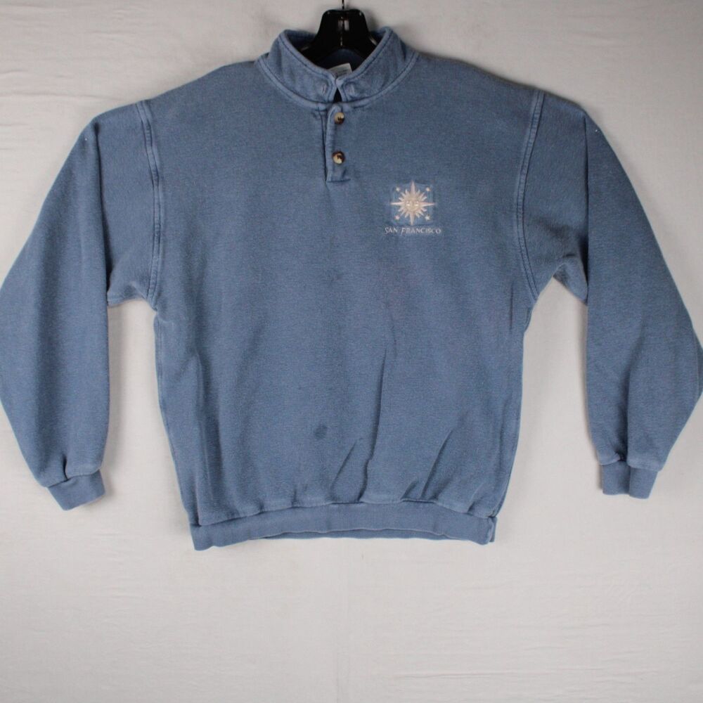 Vintage Crazy Shirts San Francisco Henley Sweatshirt 90's Relaxed Fit Blue Faded